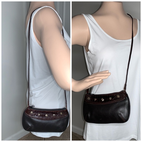 EUC! Brighton - Leather Mini Croc Brown & Black Leather Crossbody - Picture 11 of 11